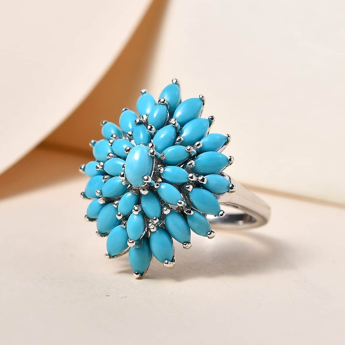 Sleeping Beauty Turquoise Floral Spray Ring in Platinum Over Sterling Silver (Size 10.0) 3.75 ctw image number 1