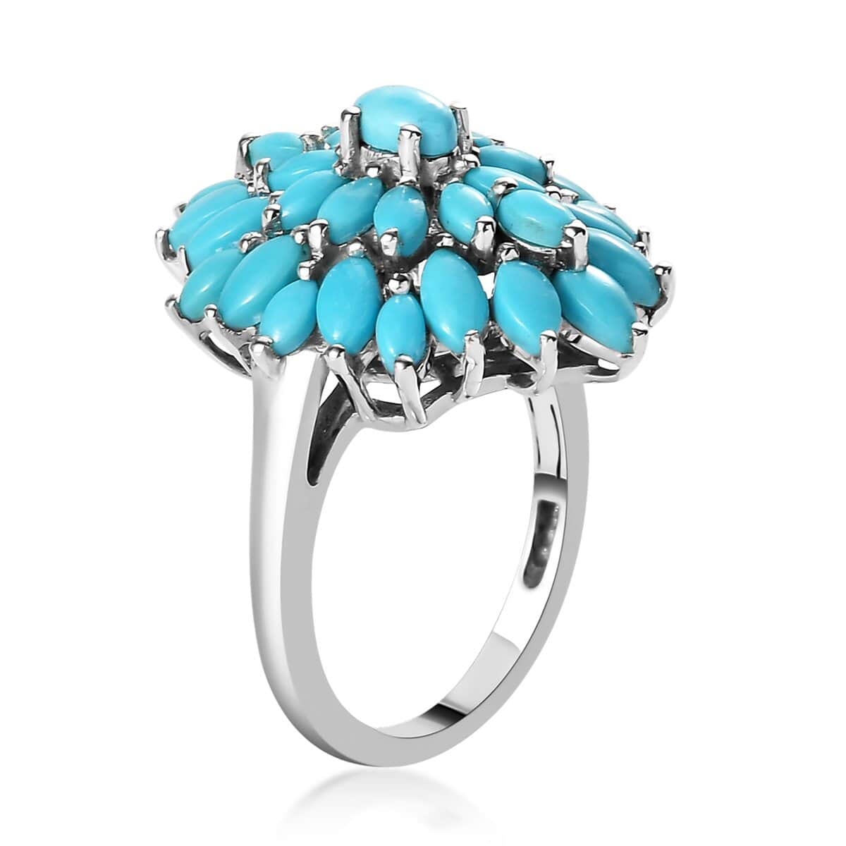 Sleeping Beauty Turquoise Floral Spray Ring in Platinum Over Sterling Silver (Size 10.0) 3.75 ctw image number 3