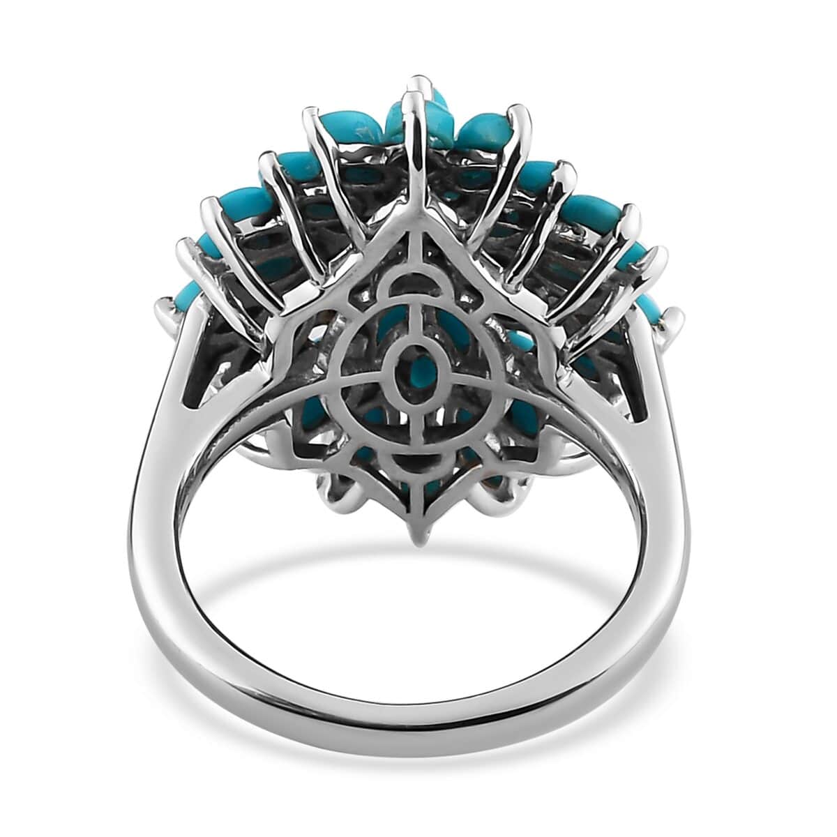 Sleeping Beauty Turquoise Floral Spray Ring in Platinum Over Sterling Silver (Size 10.0) 3.75 ctw image number 4