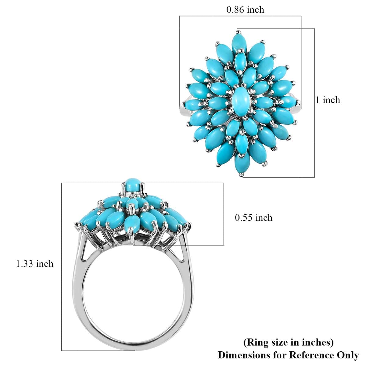 Sleeping Beauty Turquoise Floral Spray Ring in Platinum Over Sterling Silver (Size 10.0) 3.75 ctw image number 5