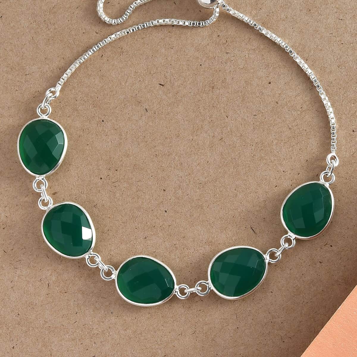 Green Onyx Bracelet in Sterling Silver, Bolo Adjustable Bracelet For Women, Gifts For Women 19.40 ctw image number 1