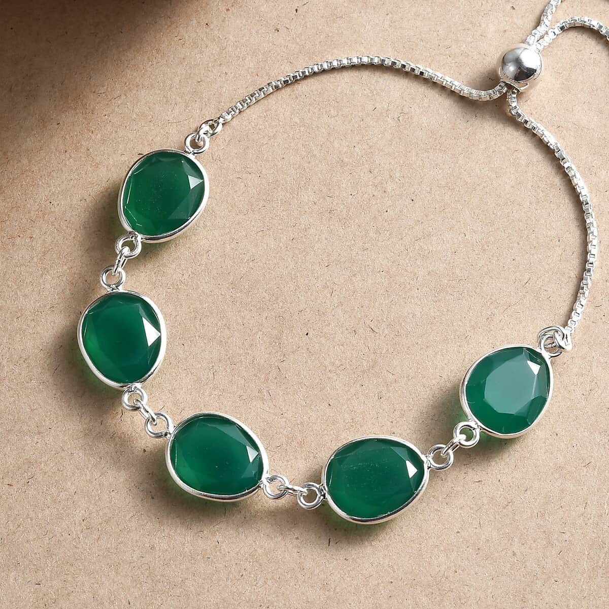 Green Onyx Bracelet in Sterling Silver, Bolo Adjustable Bracelet For Women, Gifts For Women 19.40 ctw image number 2