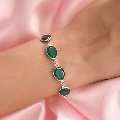 Green Onyx Bracelet in Sterling Silver, Bolo Adjustable Bracelet For Women, Gifts For Women 19.40 ctw