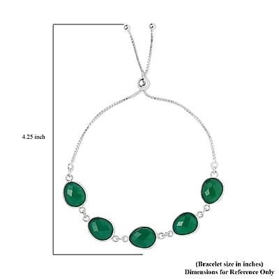 Green Onyx Bracelet in Sterling Silver, Bolo Adjustable Bracelet For Women, Gifts For Women 19.40 ctw