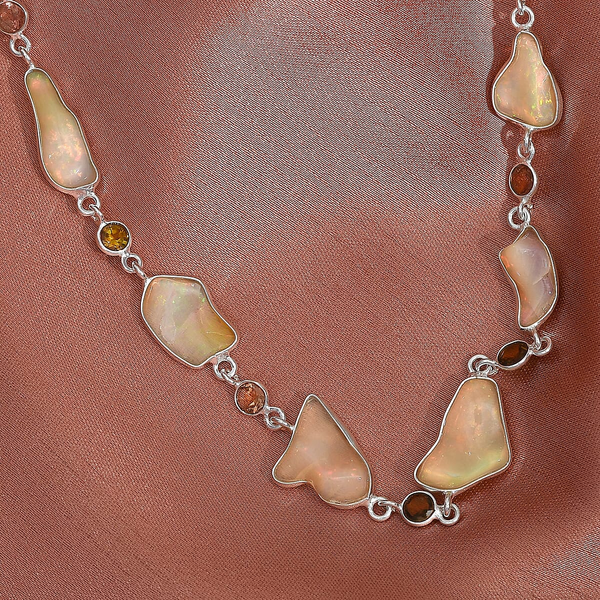Artisan Crafted Rough Cut Ethiopian Welo Opal and Multi-Tourmaline Necklace 18 Inches in Sterling Silver 39.50 ctw image number 1