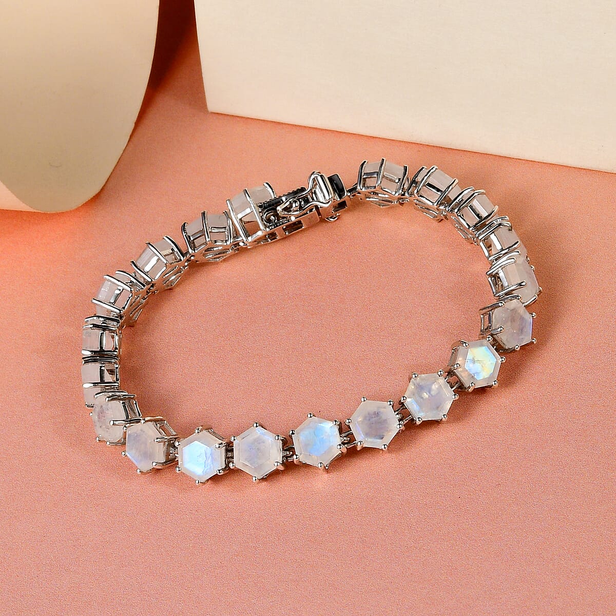 Ankur Treasure Chest Moon Glow Moonstone Tennis Bracelet in Platinum Over Sterling Silver (8.00 In) 29.40 ctw image number 1