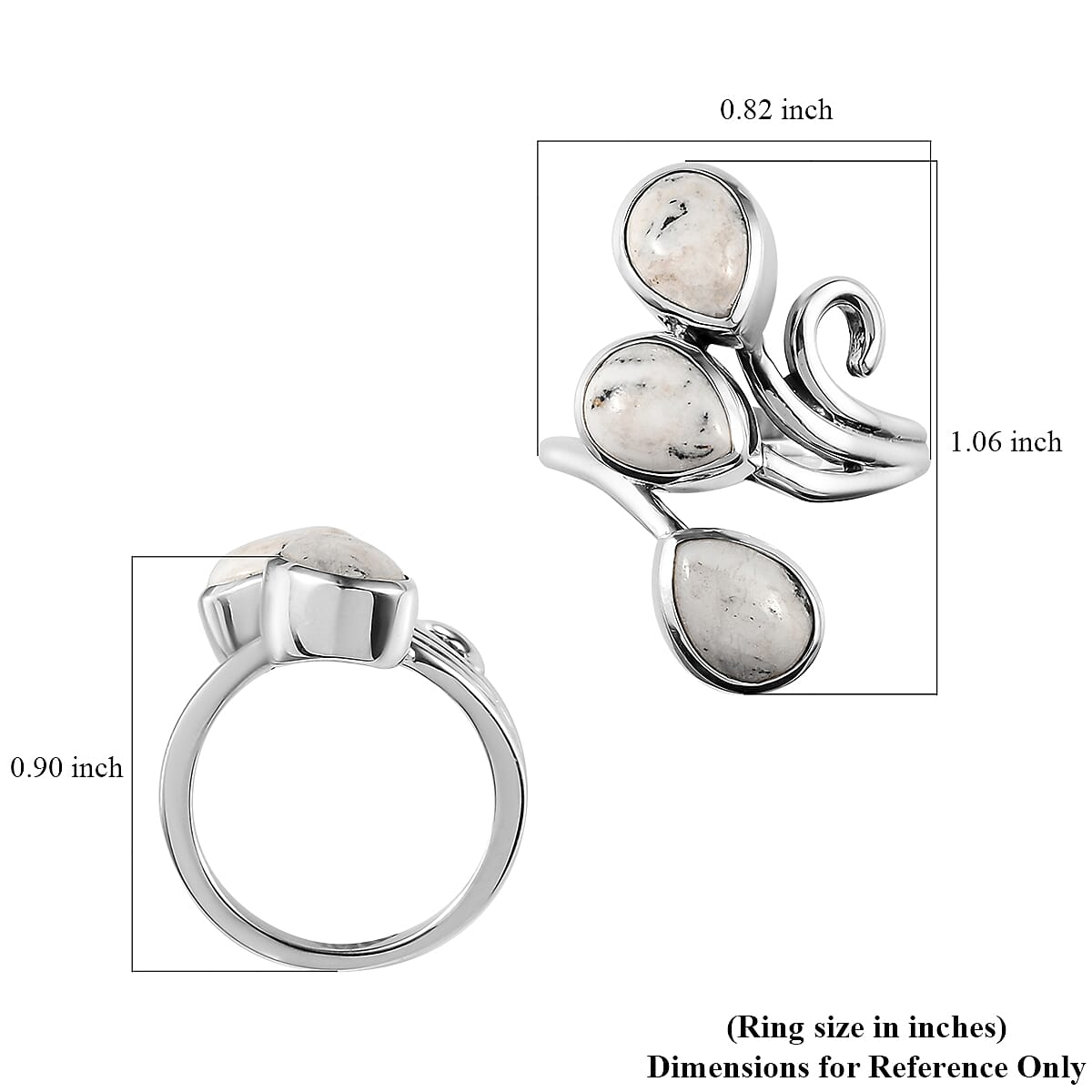 White Buffalo 3 Stone Ring in Sterling Silver (Size 6.0) 3.50 ctw image number 5