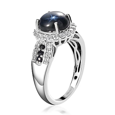 Blue Star Sapphire and Multi Gemstone Ring in Platinum Over Sterling Silver (Size 10.0) 5.15 ctw