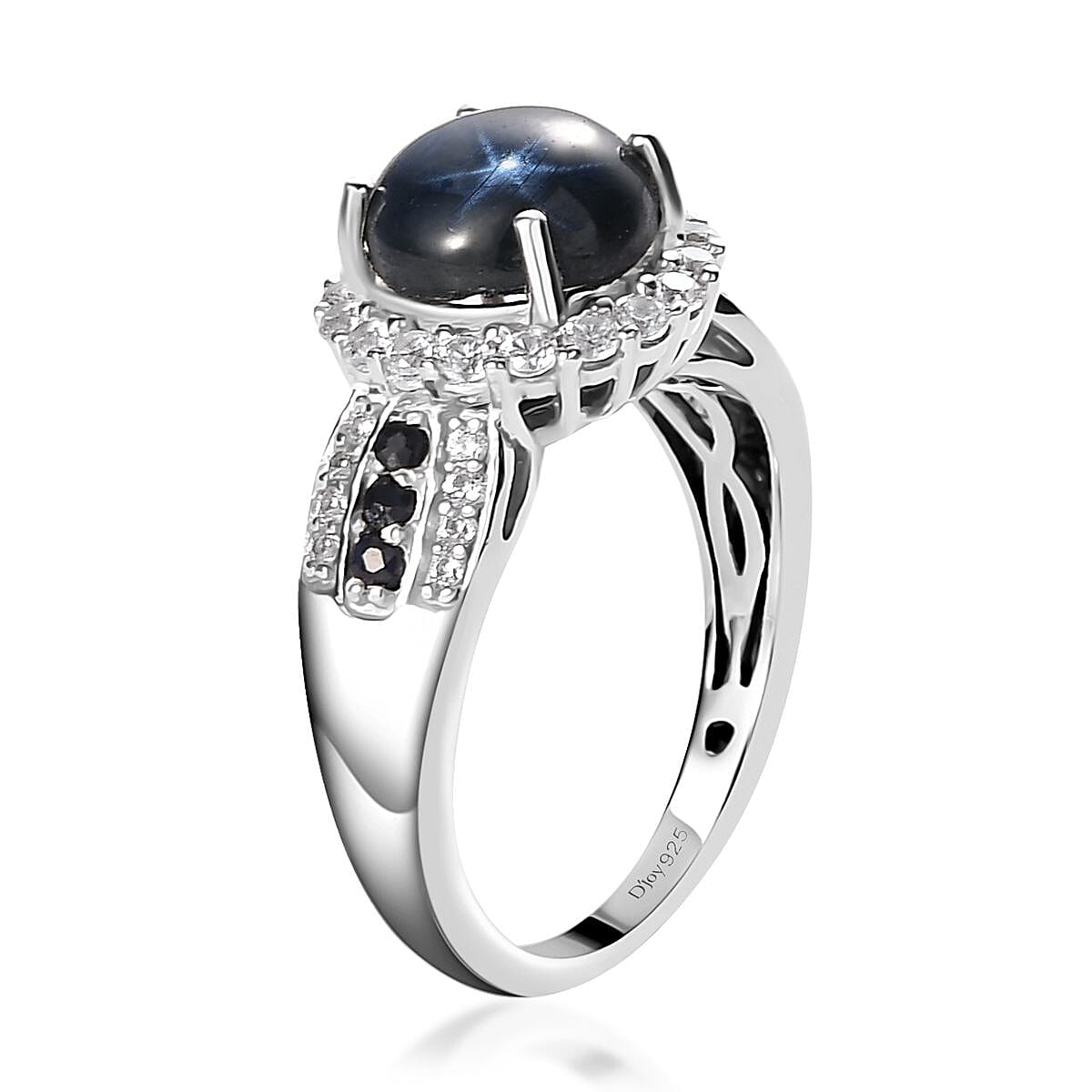 Blue Star Sapphire (DF) and Multi Gemstone Ring in Platinum Over Sterling Silver (Size 8.0) 5.15 ctw image number 3