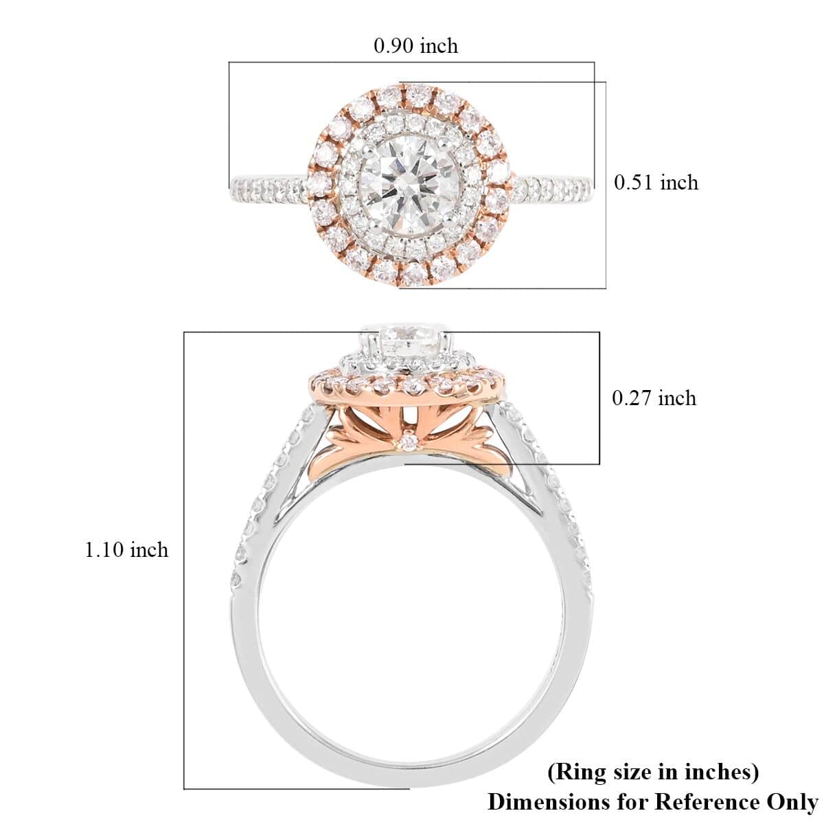 NY Closeout 14K White and Rose Gold Diamond G SI2-SI3 and Natural Pink Diamond Ring (Size 7.0) 3.70 Grams 1.15 ctw image number 4