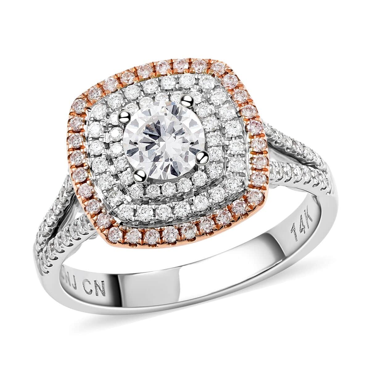 NY Closeout 14K White and Rose Gold Diamond G SI2-SI3 and Natural Pink Diamond Ring (Size 7.0) 5.60 Grams 1.10 ctw image number 0