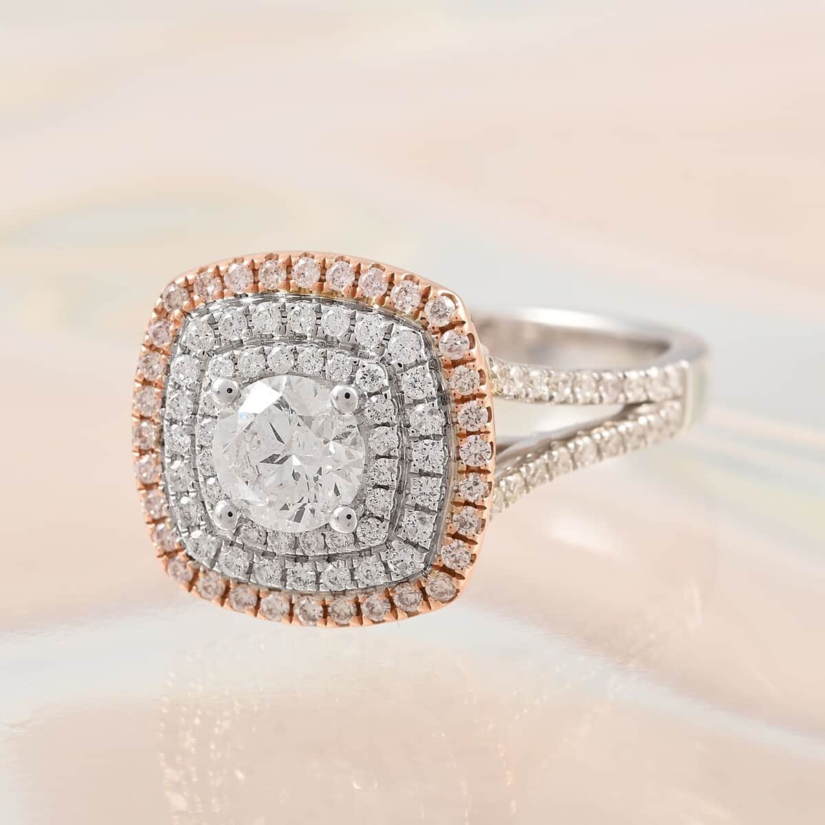 NY Closeout 14K White and Rose Gold Diamond G SI2-SI3 and Natural Pink Diamond Ring (Size 7.0) 5.60 Grams 1.10 ctw image number 1
