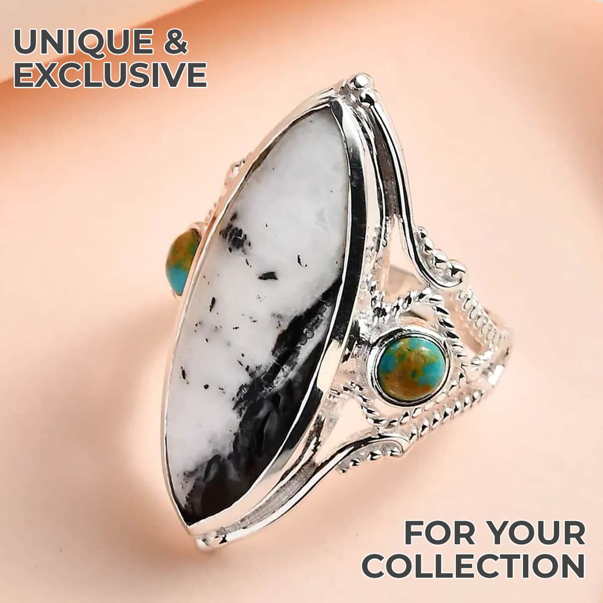 Artisan Crafted White Buffalo, Royston Turquoise 3 Stone Ring in Sterling Silver (Size 10.0) 11.00 ctw image number 1