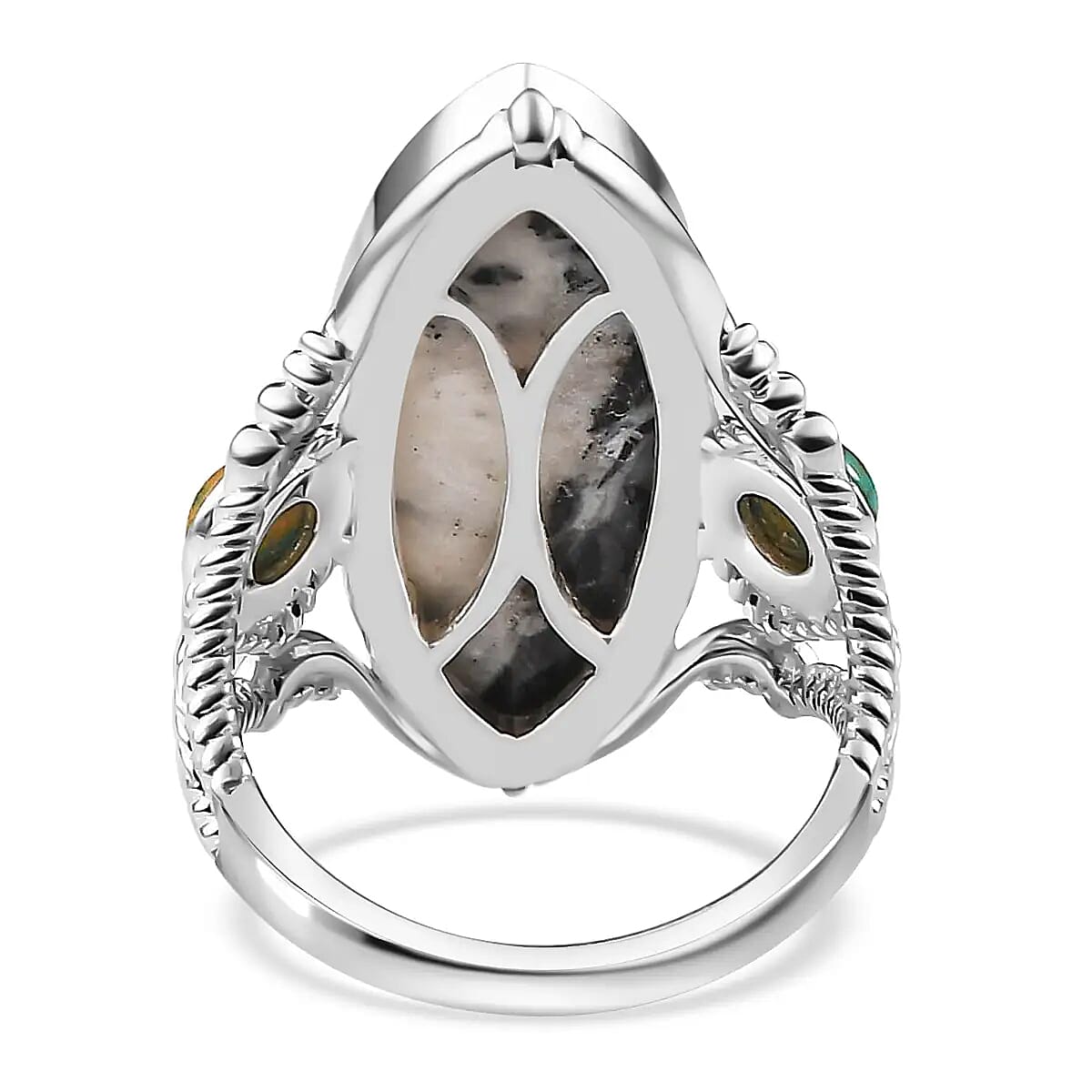 White Buffalo and Royston Turquoise Elongated Ring in Sterling Silver (Size 11.0) 10.30 ctw image number 4