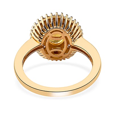 Madagascar Yellow Sapphire, Yellow and White Diamond Double Halo Ring in Vermeil Yellow Gold Over Sterling Silver (Size 10.0) 1.90 ctw