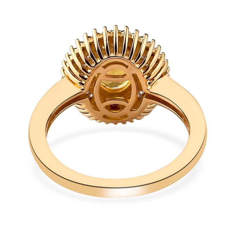 Madagascar Yellow Sapphire, Yellow and White Diamond Double Halo Ring in Vermeil Yellow Gold Over Sterling Silver (Size 10.0) 1.90 ctw