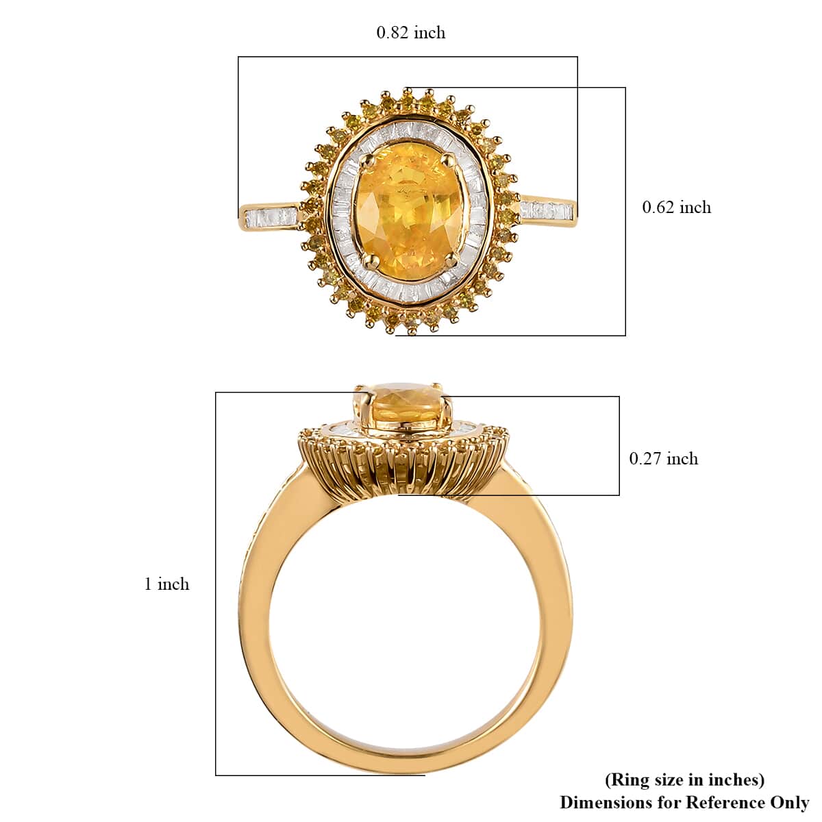Madagascar Yellow Sapphire, Yellow and White Diamond (Natural & IR) (0.40 cts) Double Halo Ring in Vermeil YG Over Sterling Silver (Size 10.0) 1.90 ctw image number 5