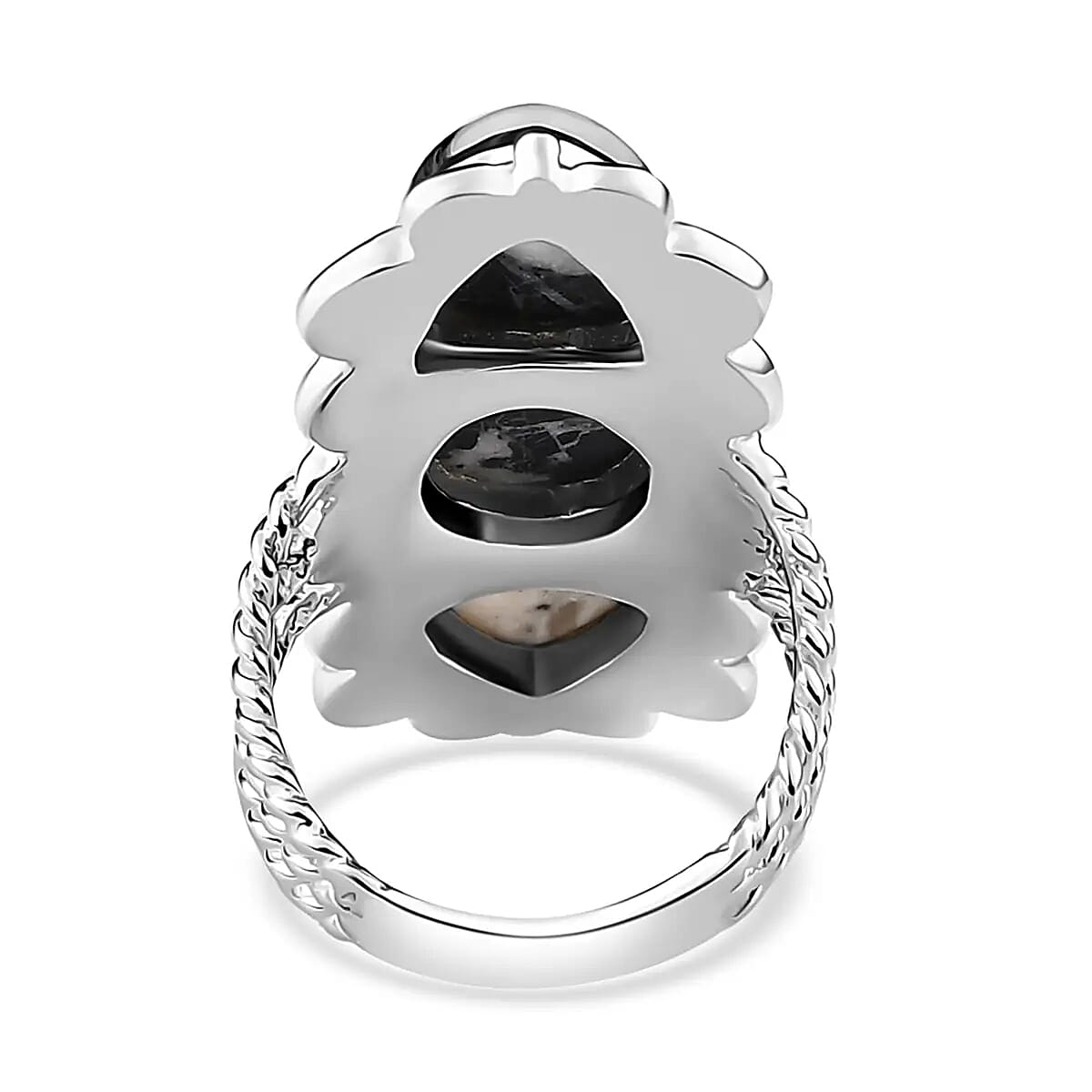 Artisan Crafted White Buffalo Ring, 3 Stone Moon Ring, 3 Stone Ring, Trilogy Ring, Sterling Silver Ring, Elongated Ring 6.90 ctw image number 4