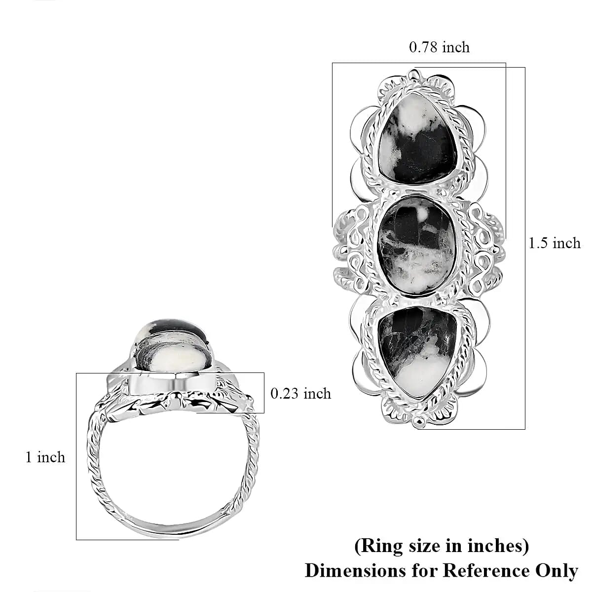 Artisan Crafted White Buffalo Ring, 3 Stone Moon Ring, 3 Stone Ring, Trilogy Ring, Sterling Silver Ring, Elongated Ring 6.90 ctw image number 6