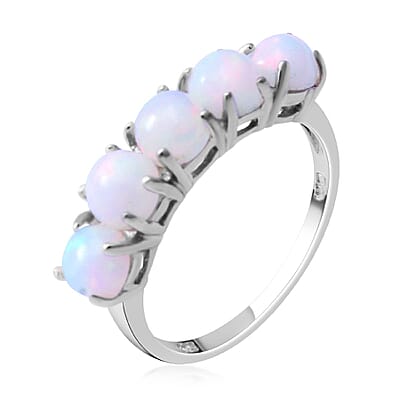 Premium Ethiopian Welo Opal 5 Stone Ring in Platinum Over Sterling Silver (Size 10.0) 1.75 ctw