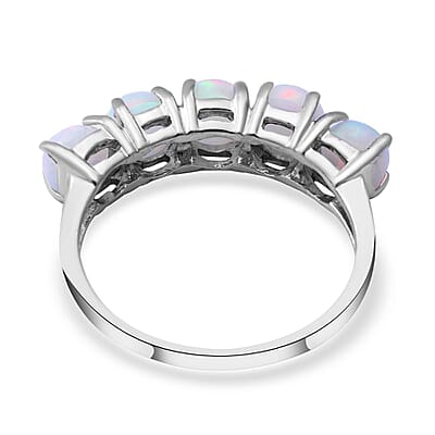 Premium Ethiopian Welo Opal 5 Stone Ring in Platinum Over Sterling Silver (Size 10.0) 1.75 ctw