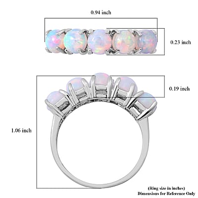 Premium Ethiopian Welo Opal 5 Stone Ring in Platinum Over Sterling Silver (Size 10.0) 1.75 ctw