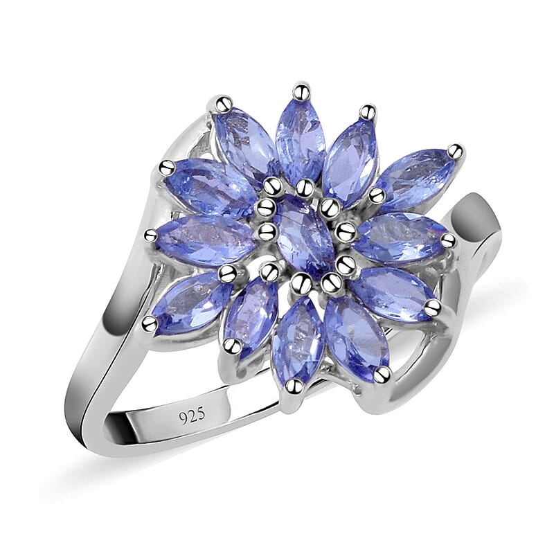 Tanzanite Bypass Floral Ring in Platinum Over Sterling Silver (Size 10.0) 1.10 ctw