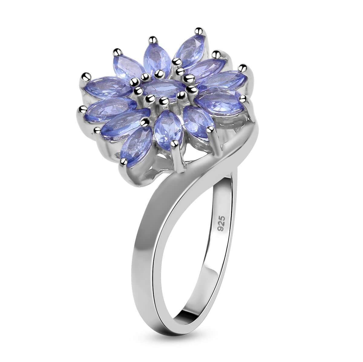 Tanzanite Bypass Floral Ring in Platinum Over Sterling Silver 1.10 ctw image number 2