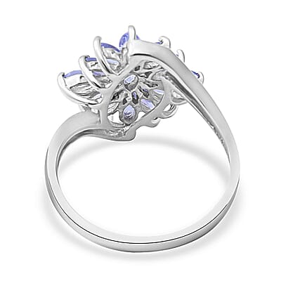 Tanzanite Bypass Floral Ring in Platinum Over Sterling Silver (Size 10.0) 1.10 ctw