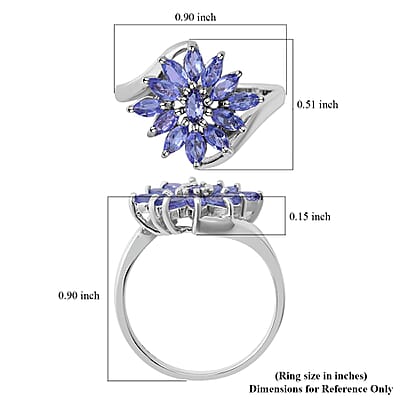 Tanzanite Bypass Floral Ring in Platinum Over Sterling Silver (Size 10.0) 1.10 ctw