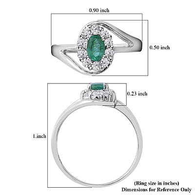 AAA Kagem Zambian Emerald and Natural White Zircon Bypass Halo Ring in Platinum Over Sterling Silver (Size 10.0) 1.00 ctw