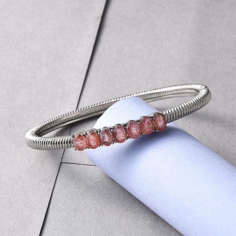 Tanzanian Natronite Bangle Bracelet in Stainless Steel (6.50 In) 5.50 ctw