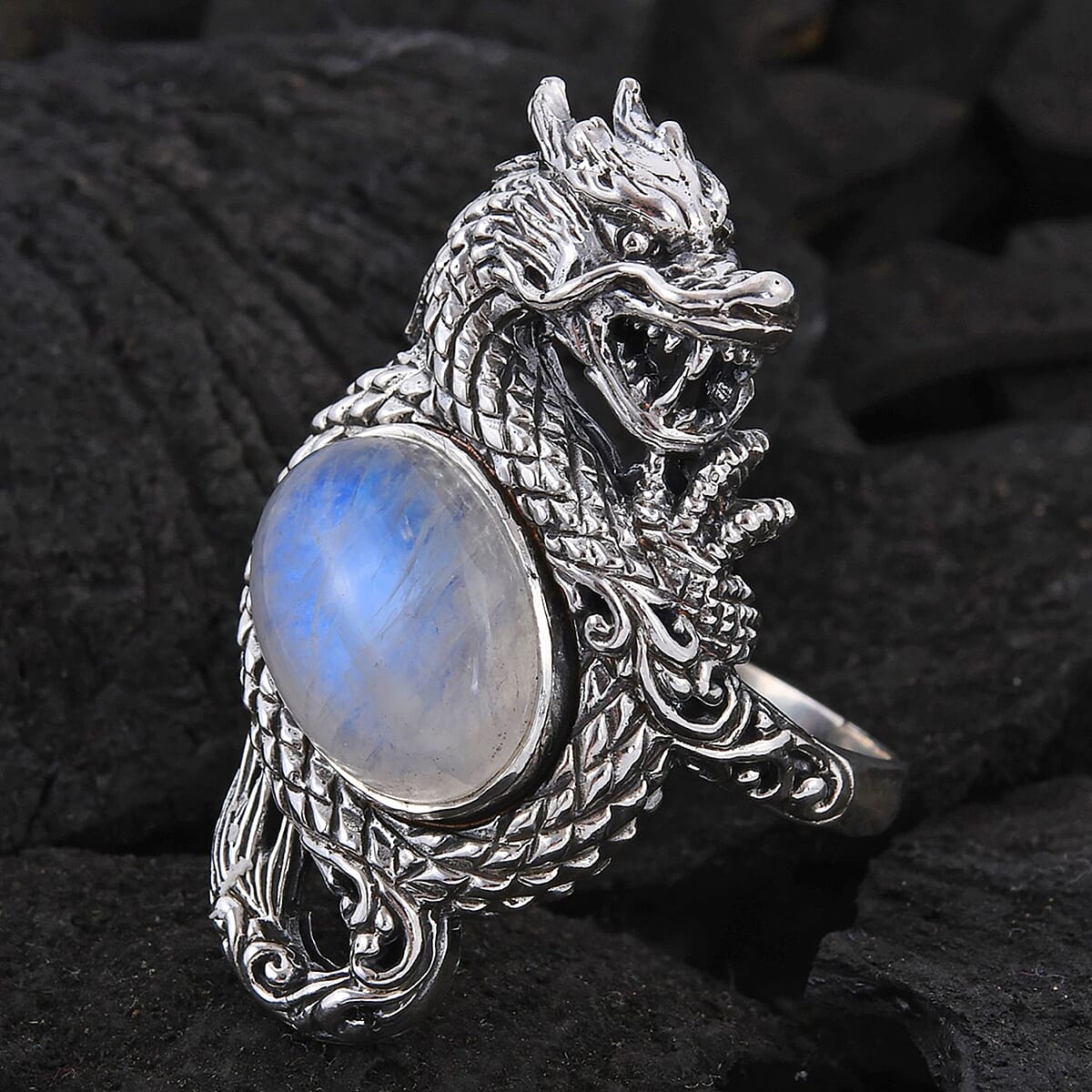 BALI LEGACY Moon Glow Moonstone Dragon Ring in Sterling Silver 10.90 Grams 4.00 ctw image number 1