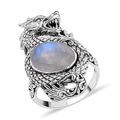 Bali Legacy Moon Glow Moonstone Dragon Ring in Sterling Silver (Size 10.0) 10.90 Grams 4.00 ctw