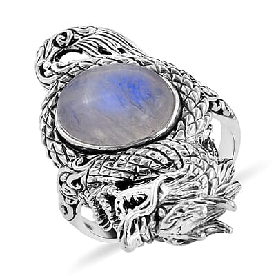 Bali Legacy Moon Glow Moonstone Dragon Ring in Sterling Silver (Size 10.0) 10.90 Grams 4.00 ctw