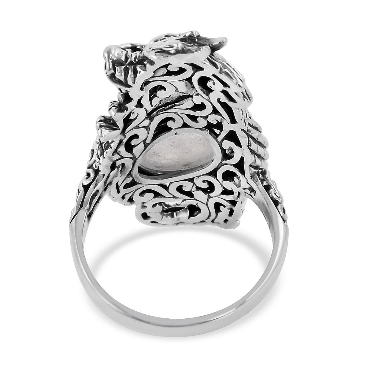 Bali Legacy Moon Glow Moonstone Dragon Ring in Sterling Silver (Size 10.0) 10.90 Grams 4.00 ctw