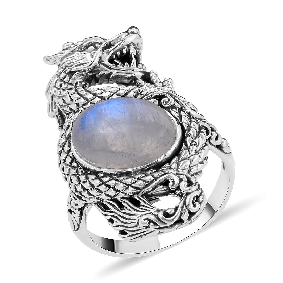 Bali Legacy Moon Glow Moonstone Dragon Ring in Sterling Silver (Size 5.0) 10.90 Grams 4.00 ctw