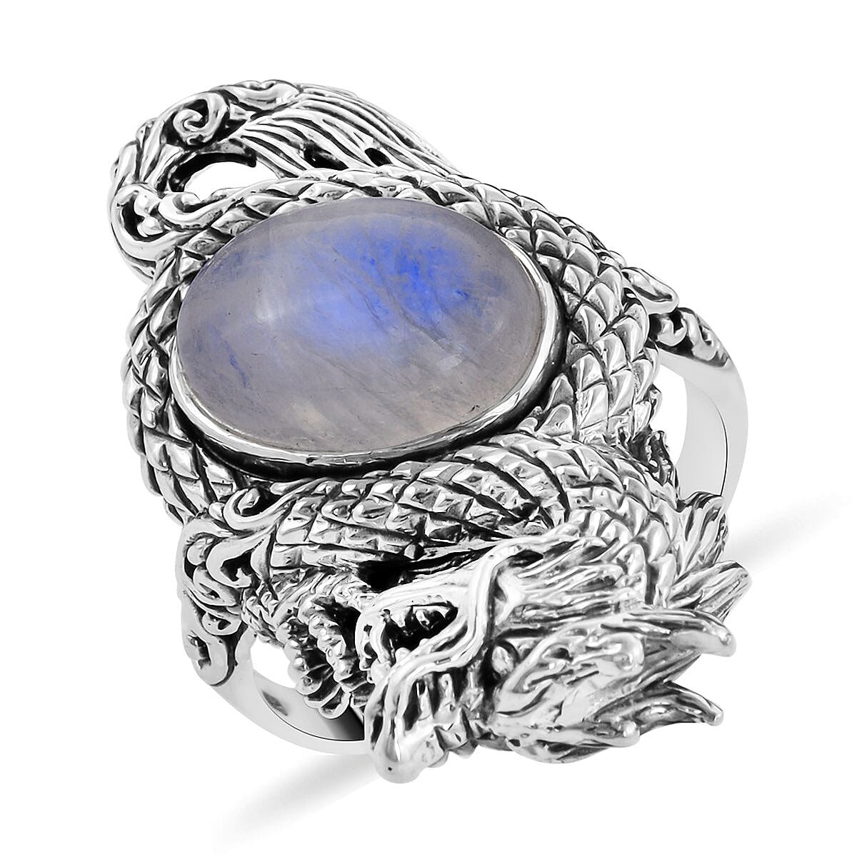 Bali Legacy Moon Glow Moonstone Dragon Ring in Sterling Silver (Size 5.0) 10.90 Grams 4.00 ctw image number 4