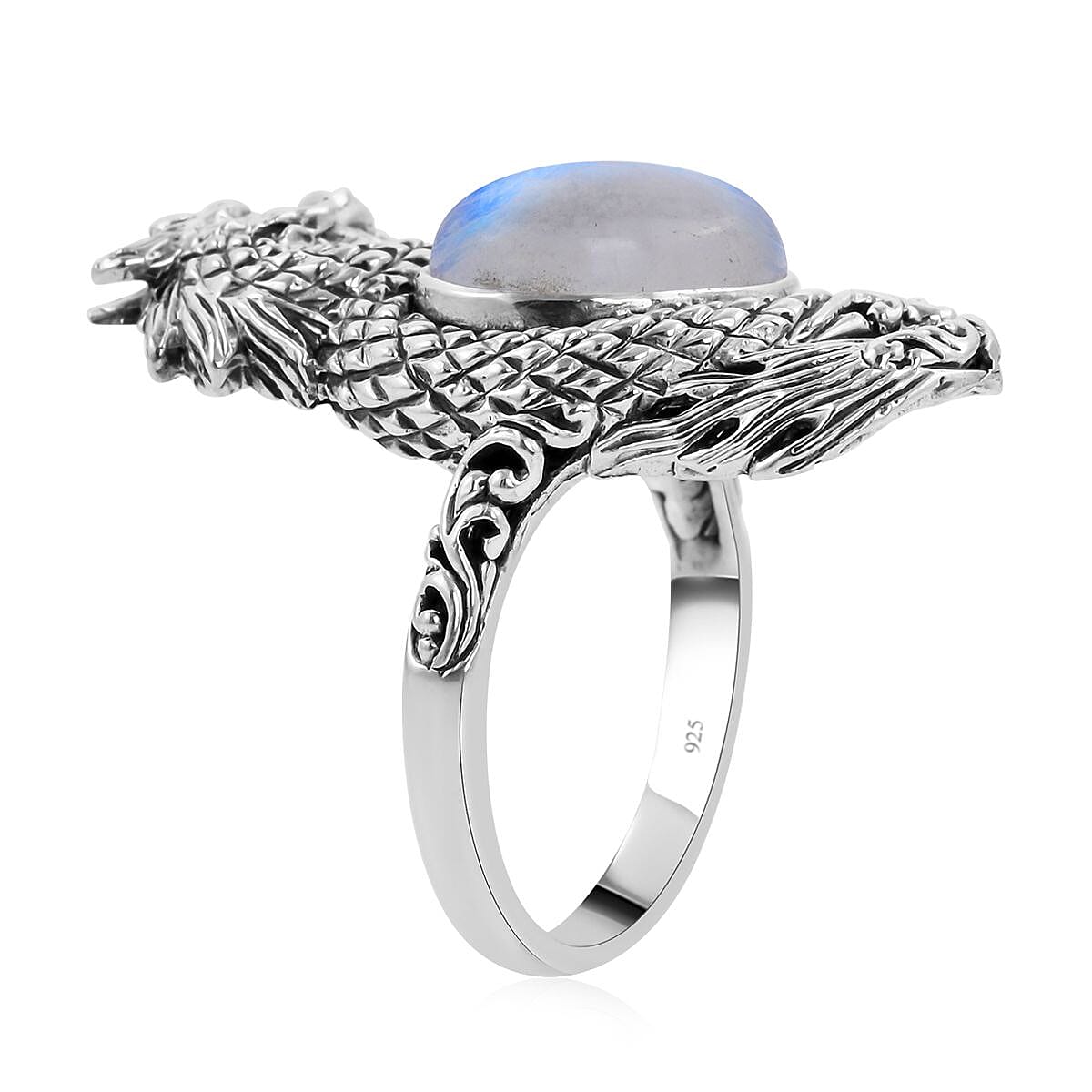 Bali Legacy Moon Glow Moonstone Dragon Ring in Sterling Silver (Size 5.0) 10.90 Grams 4.00 ctw