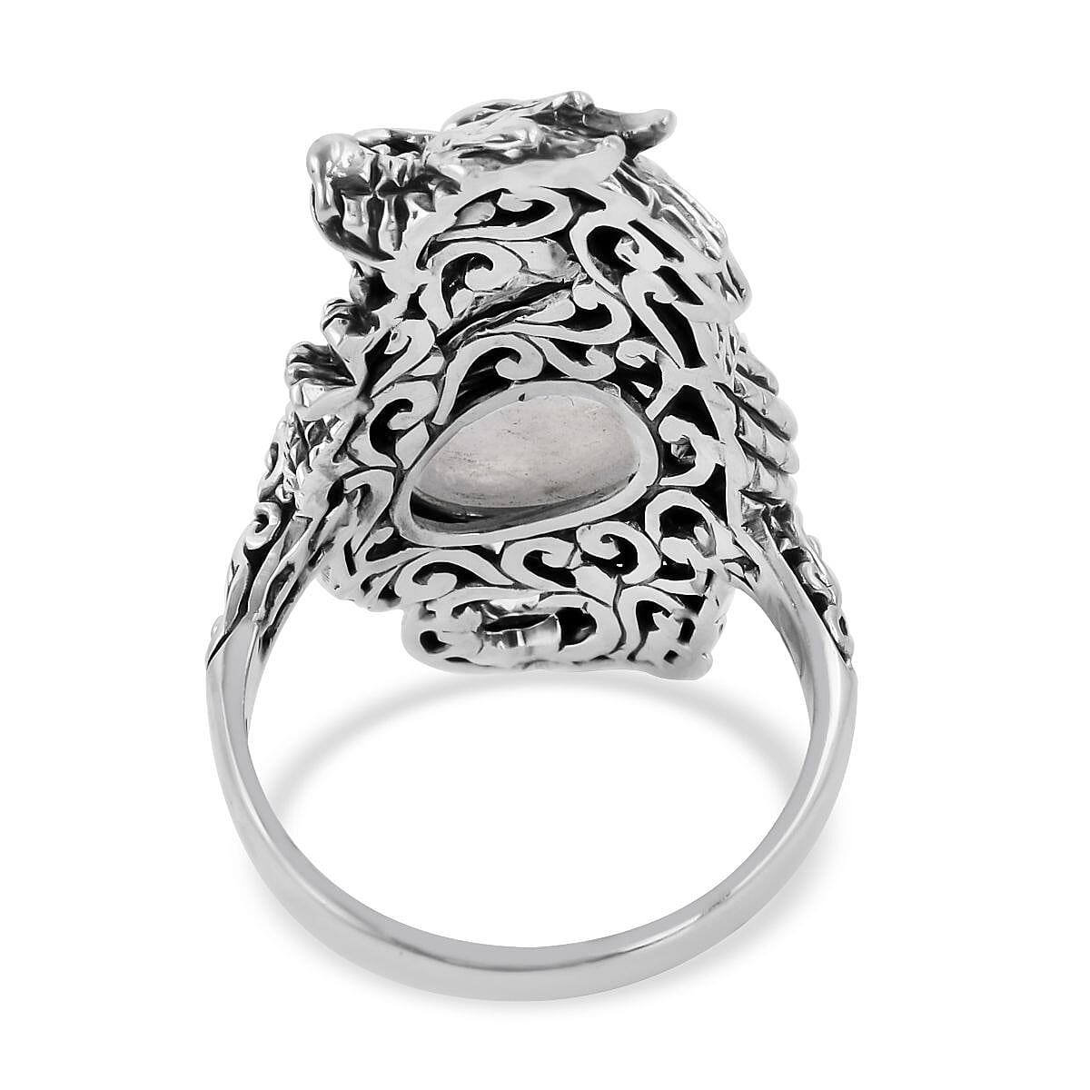 Bali Legacy Moon Glow Moonstone Dragon Ring in Sterling Silver (Size 5.0) 10.90 Grams 4.00 ctw