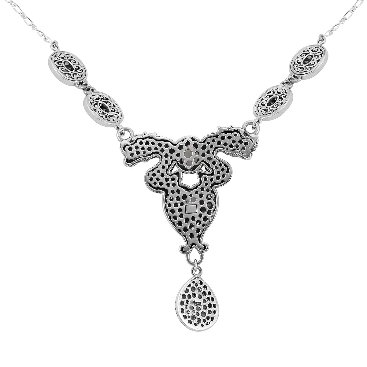 Bali Legacy Premium Rainbow Moonstone Dragon Necklace 20 Inches in Sterling Silver 12.60 ctw image number 5