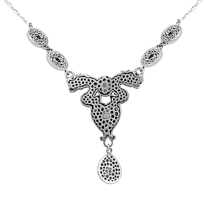 Bali Legacy Premium Rainbow Moonstone Dragon Necklace 20 Inches in Sterling Silver 12.60 ctw