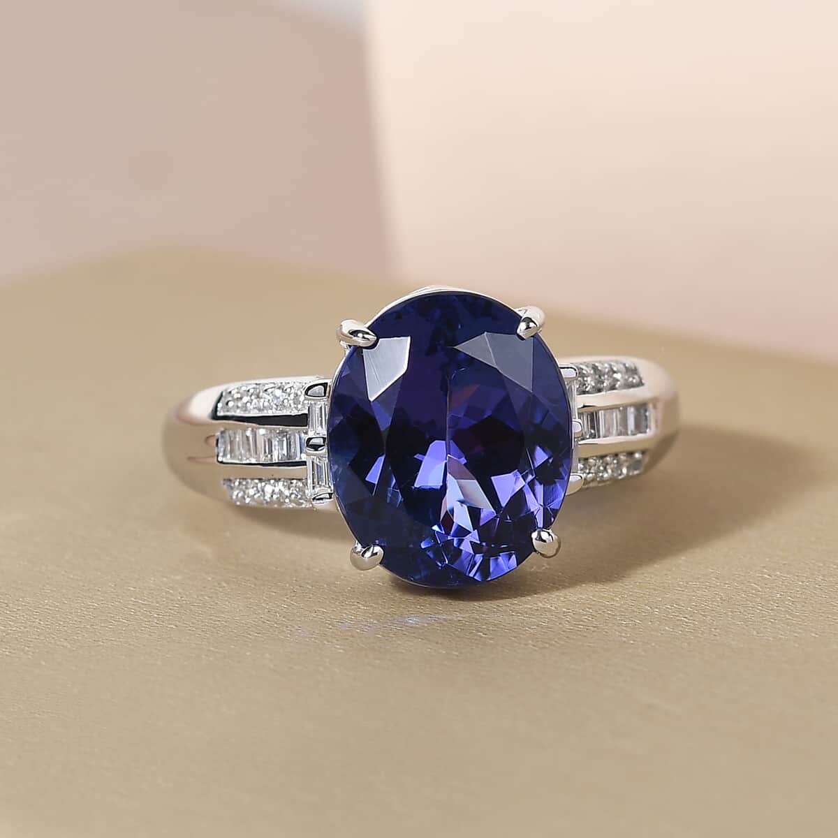 One Of A Kind ILIANA 18K White Gold AAA Tanzanite and G-H SI Diamond Ring (Size 8.0) 4.35 Grams 7.10 ctw image number 1