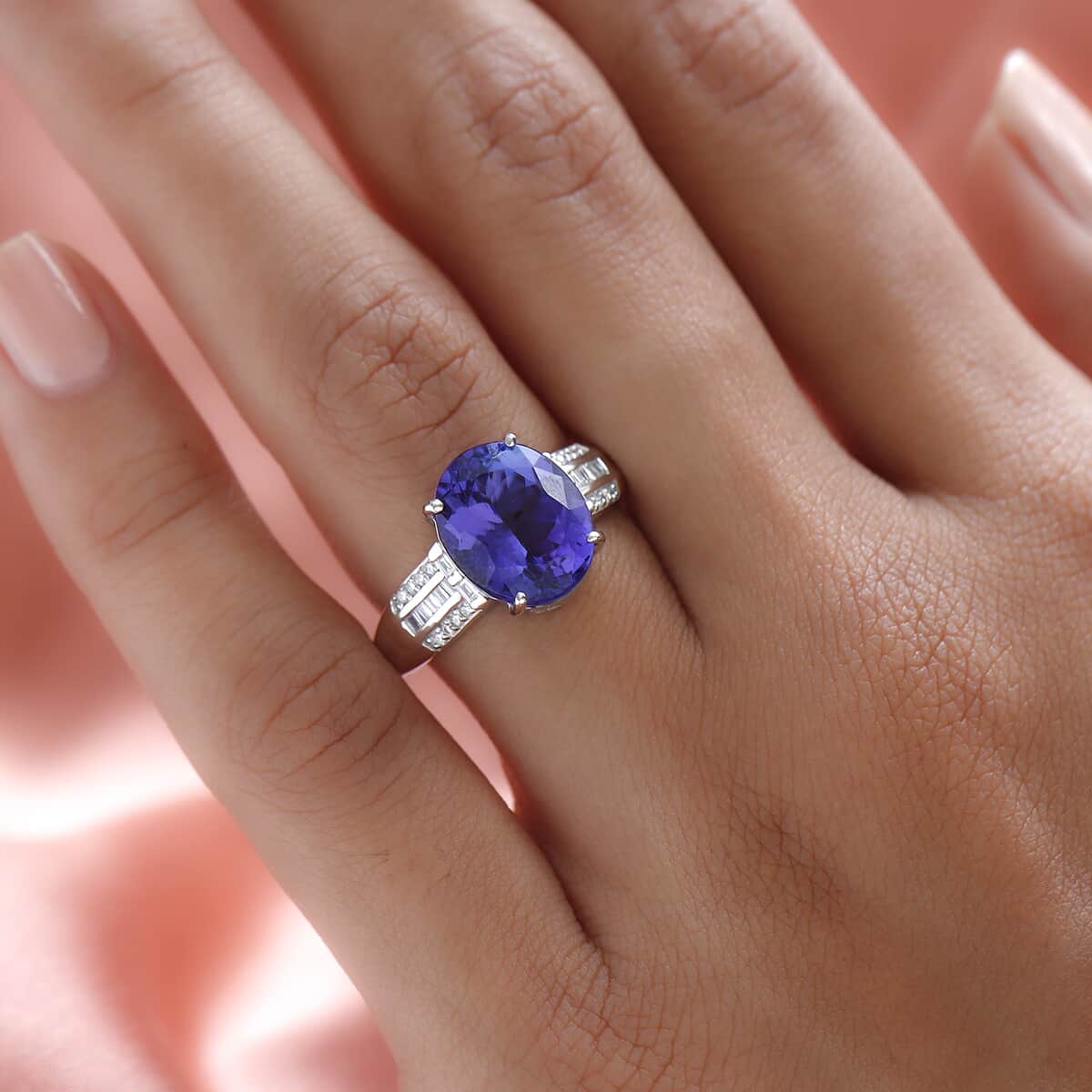 One Of A Kind ILIANA 18K White Gold AAA Tanzanite and G-H SI Diamond Ring (Size 8.0) 4.35 Grams 7.10 ctw image number 2