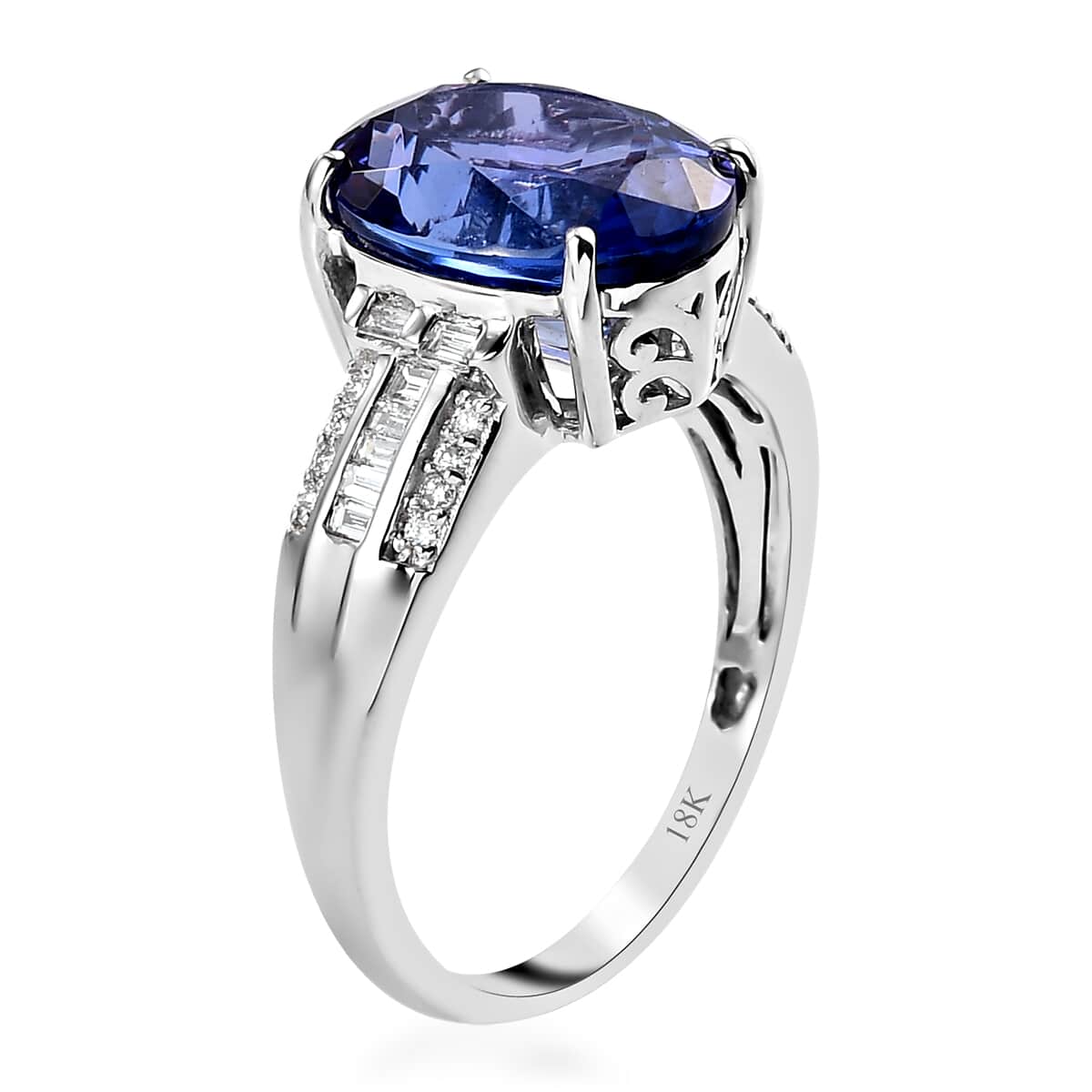 One Of A Kind ILIANA 18K White Gold AAA Tanzanite and G-H SI Diamond Ring (Size 8.0) 4.35 Grams 7.10 ctw image number 3