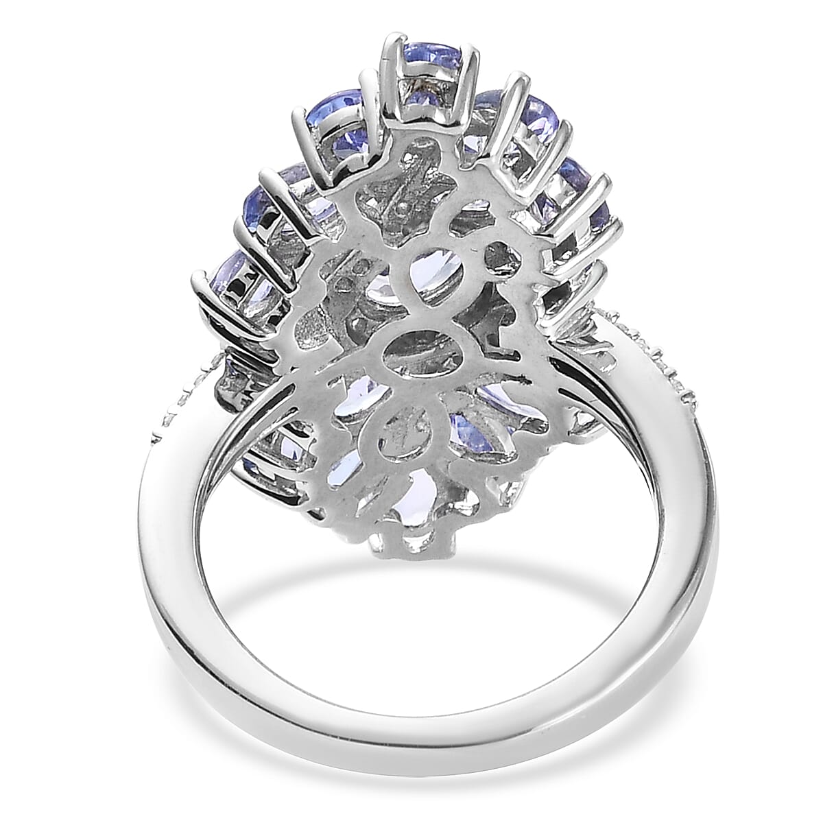 Tanzanite, Natural White Zircon Elongated Ring in Platinum Over Sterling Silver (Size 5.0) 3.80 ctw image number 4
