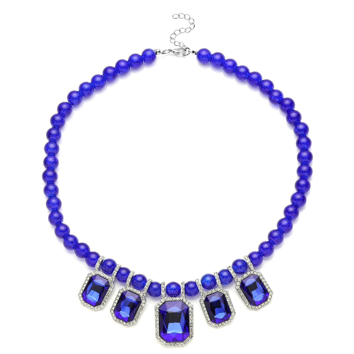 Simulated Blue Sapphire and Austrian Crystal Beaded Necklace 20-22 Inches in Silvertone image number 0