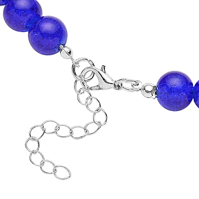 Simulated Blue Sapphire and Austrian Crystal Beaded Necklace 20-22 Inches in Silvertone
