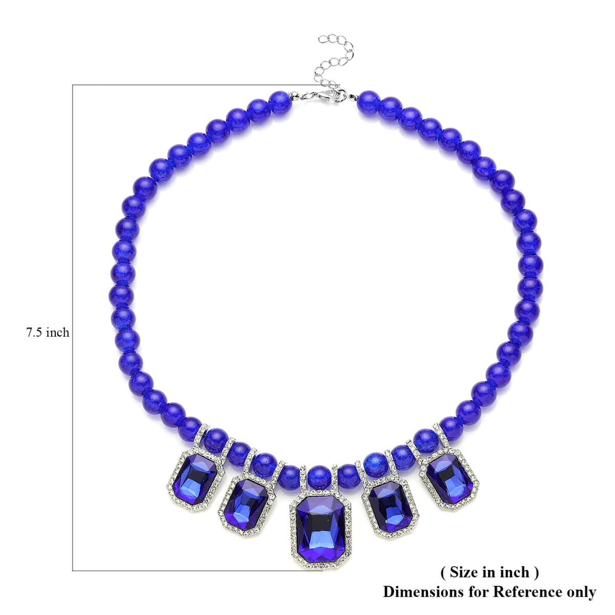 Simulated Blue Sapphire and Austrian Crystal Beaded Necklace 20-22 Inches in Silvertone image number 5