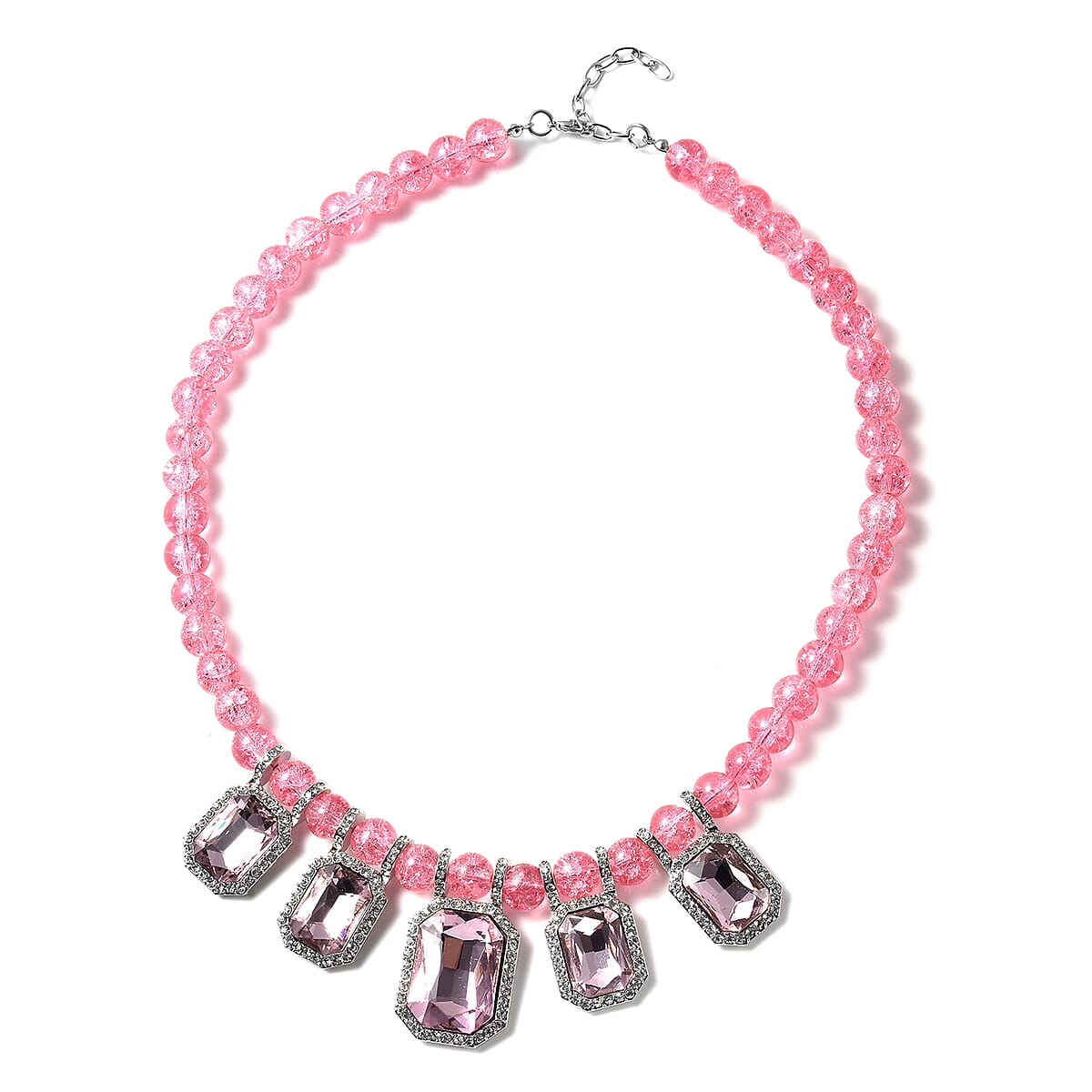 Simulated Pink Sapphire and Austrian Crystal Beaded Necklace 20-22 Inches in Silvertone image number 0